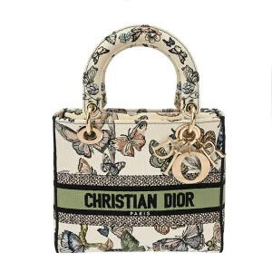 Christian Dior Lady Lite Multicolor Canvas Handbag Bag Black